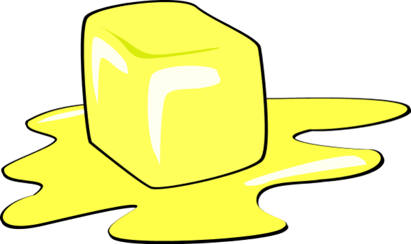 A bright yellow ice cube melting into a puddle on a black background.
