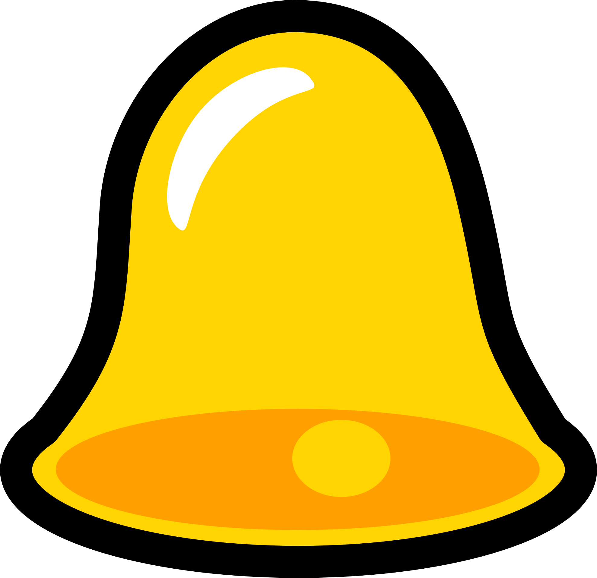 Bright yellow cartoon-style bell with black outline and white highlight, symbolizing alerts or notifications.