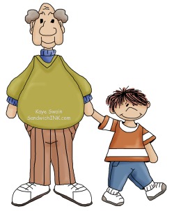 Grandfather and Grandson Holding Hands - Family Bond Illustration