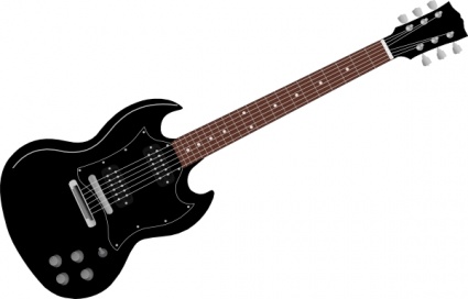 Black electric guitar with double-cutaway body, rosewood fretboard, and chrome hardware on white background.