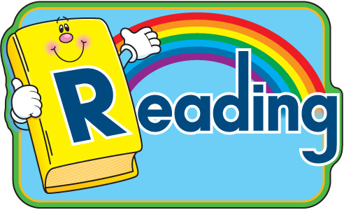 Cheerful cartoon book with smiling face holding a rainbow, promoting reading for children.