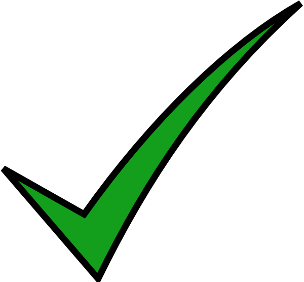 Green checkmark icon with black outline on white background, symbolizing confirmation or success.