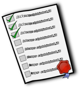 Checklist with three checked items, four unchecked, and a red wax seal in the corner.
