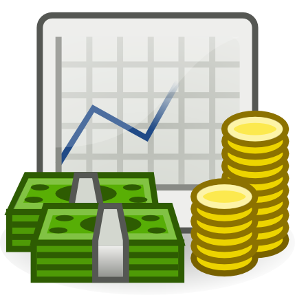 Stacks of cash and gold coins in front of a rising line graph on a grid background, symbolizing financial growth.