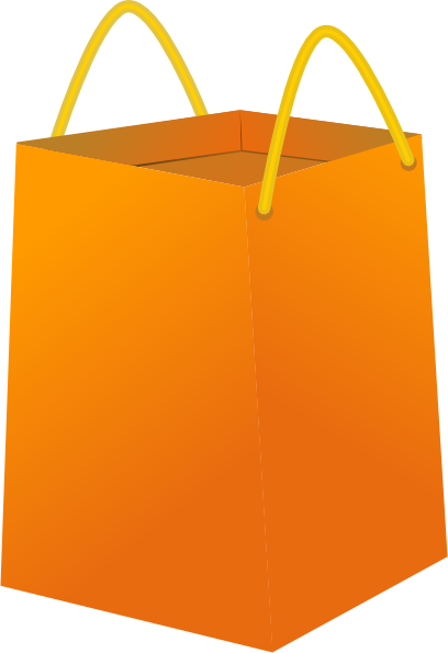 Bright orange shopping bag with yellow handles, clean vector illustration on white background.