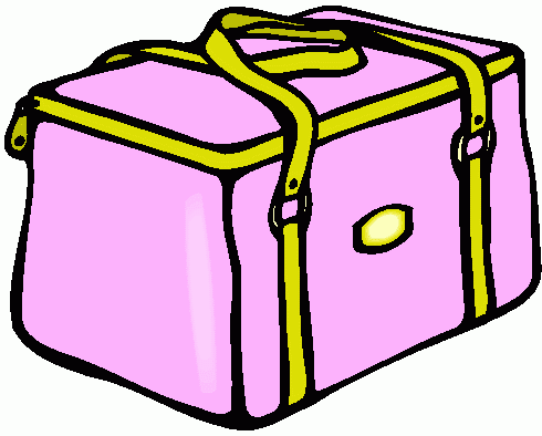 Pink insulated cooler bag with yellow straps and buckle closure, cartoon-style illustration.