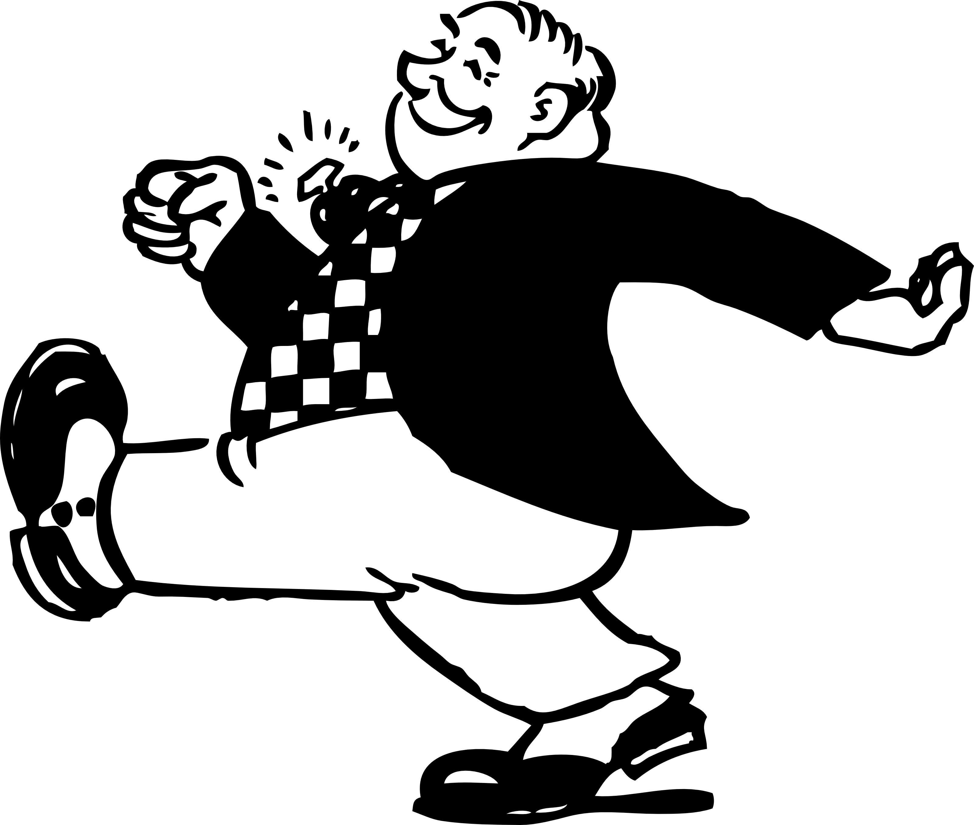 A cartoon man joyfully pulling a smiling child on a sled, both wearing winter clothes and hats.