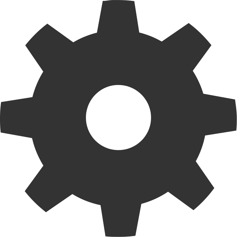 Dark gray gear icon on black background, symbolizing settings or configuration options.