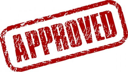 Red "APPROVED" stamp with distressed texture on white background