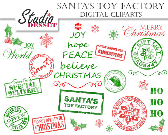 Santa’s Toy Factory Digital Clipart - Holiday Stamps & Decorative Elements