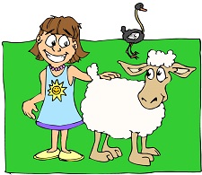 Girl Petting Sheep with Ostrich - Friendly Farm Animal Scene
