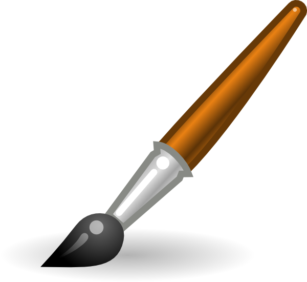 A paintbrush with a wooden handle and metal ferrule dipping into a pool of black ink or paint.