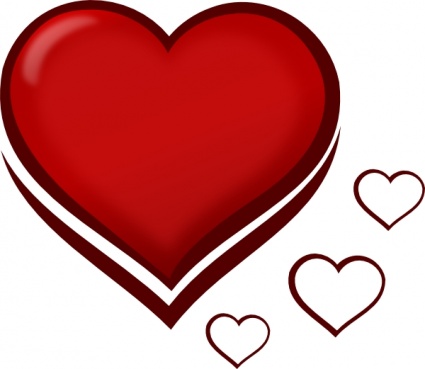 A glossy red heart with three smaller outlined hearts floating beside it, symbolizing love and affection.