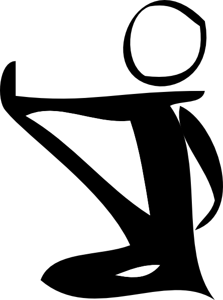 Abstract black-and-white stick figure in dynamic pose, suggesting movement or dance.