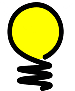 A bright yellow lightbulb icon with a black outline and spiral base, symbolizing ideas or innovation.