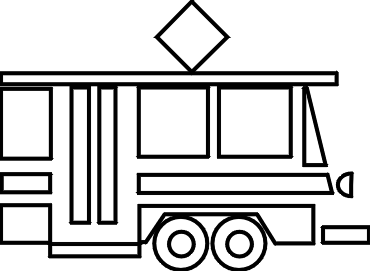 Line drawing of a food truck with diamond-shaped sign on roof and large windows.