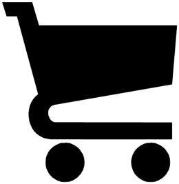 Black silhouette of a shopping cart icon on white background, symbolizing e-commerce and online checkout.