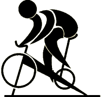 Black silhouette of a cyclist in motion on a road bike, stylized minimalist design.