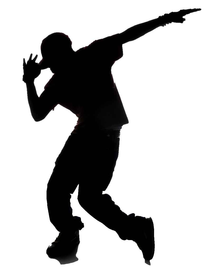 Silhouette of a dancer performing the dab pose against a white background.
