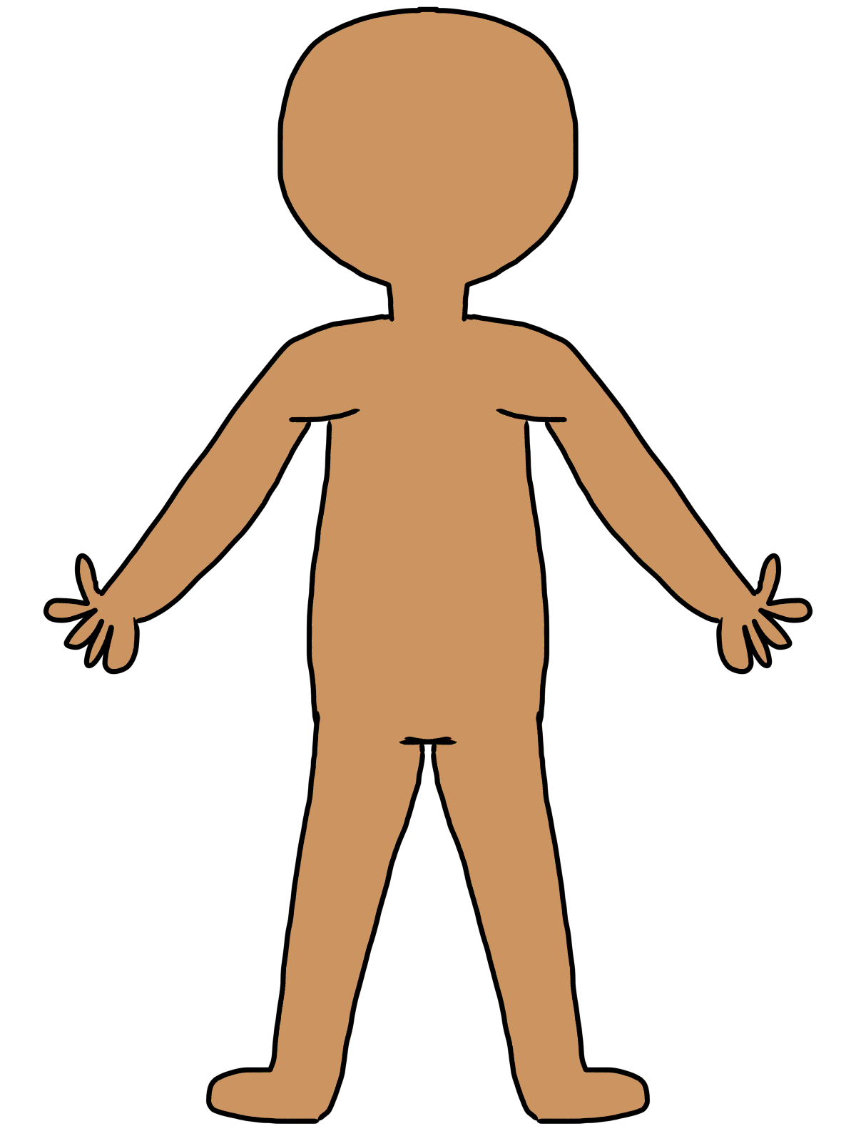 Simple beige human figure silhouette with outstretched arms on black background, no facial or clothing details.