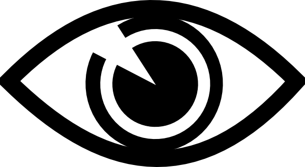 Stylized black-and-white eye icon with a clock-like iris, symbolizing vision, time, or surveillance.