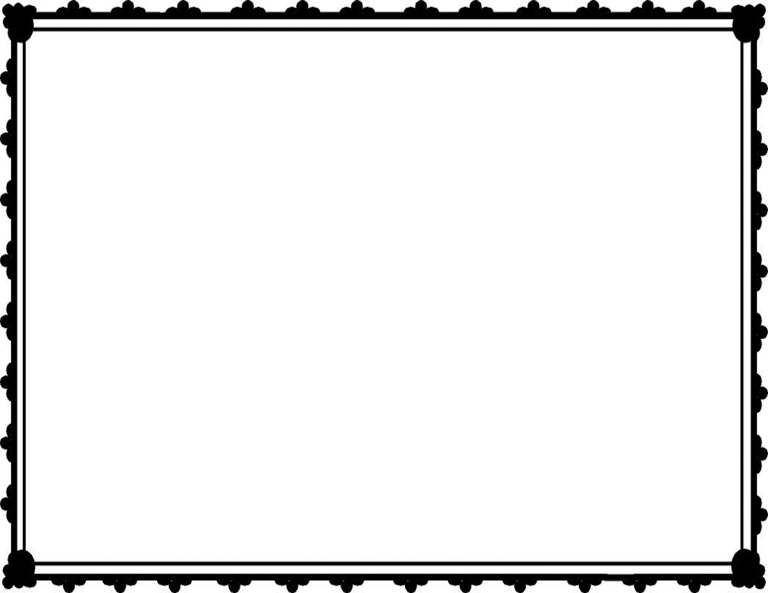 Decorative black-and-white scalloped border frame with corner accents, ideal for scrapbooking or digital design.