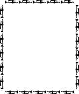Black-and-white decorative border made of repeating trumpet illustrations forming a square frame.
