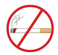 No smoking symbol with red circle and slash over a lit cigarette