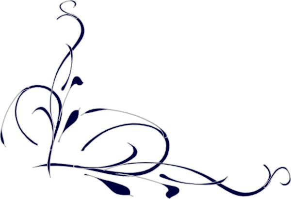 Elegant navy blue floral swirl design on white background, decorative corner flourish for page embellishment.