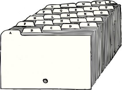 Vintage illustration of a library card catalog drawer with alphabetical index tabs from A to Z.