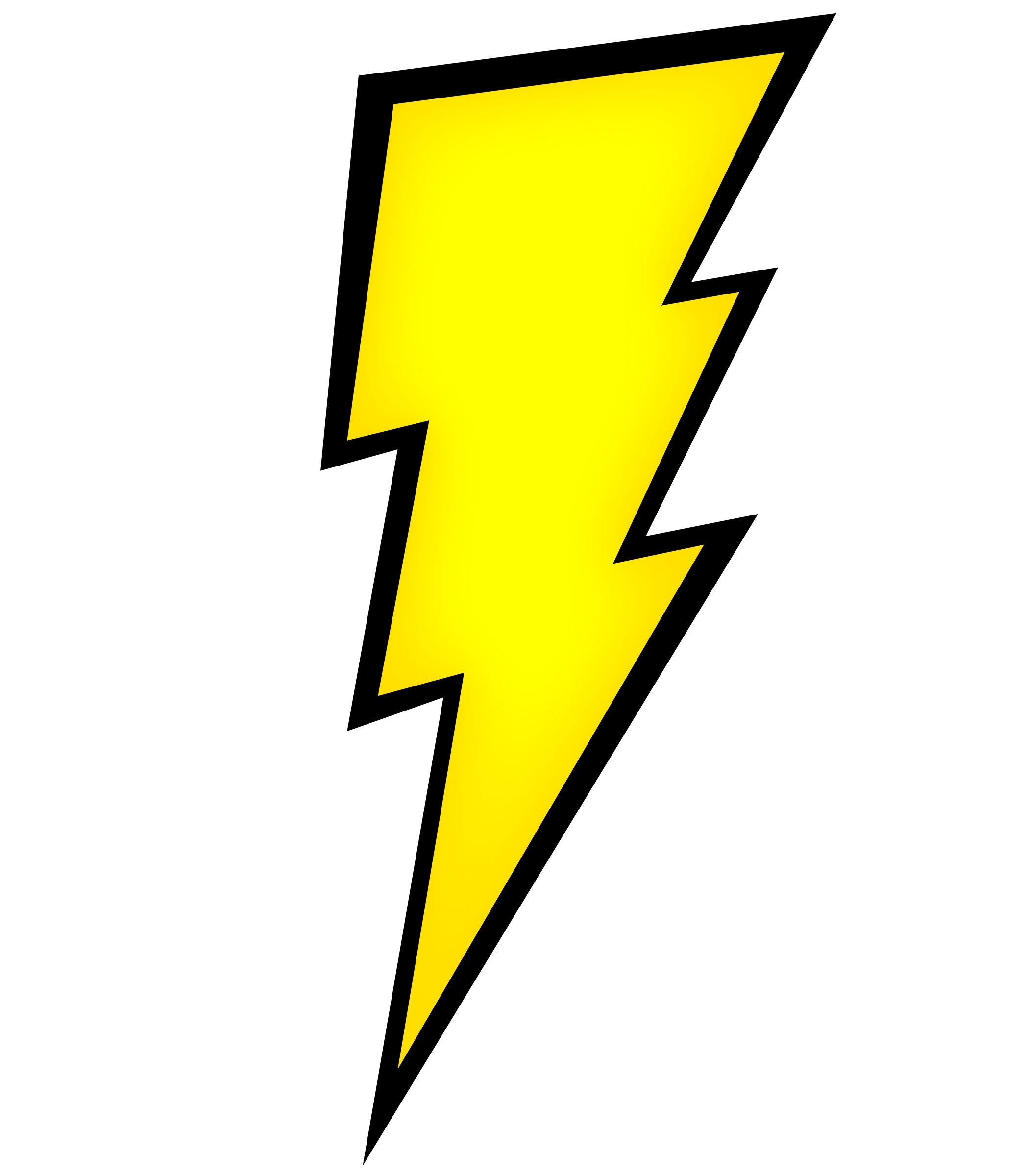 Bright yellow lightning bolt with bold black outline on white background, symbolizing energy and power.