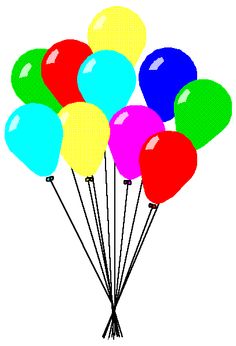 A vibrant bunch of colorful balloons-red, blue, green, yellow, pink, and cyan-tied together with black strings against a white background.