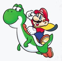 Mario riding Yoshi, the green dinosaur companion from Nintendo’s Super Mario series, in a cheerful, dynamic pose.