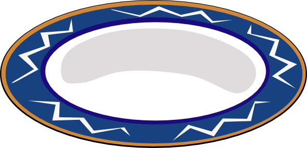 Decorative oval plate with blue border, white zigzag patterns, and gold trim-ideal for cultural or culinary presentations.