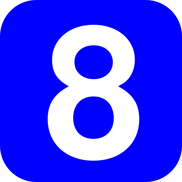 White numeral 8 on a vibrant blue rounded square background.