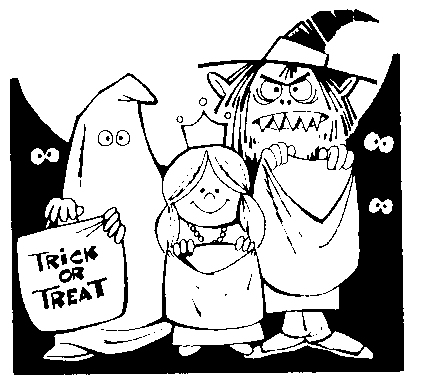 trick or treat black and white clip art