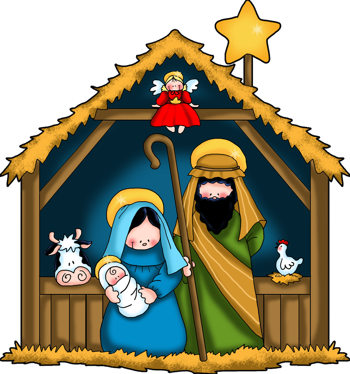 Clip Art Of Stable And Baby Jesus At Christmas 
