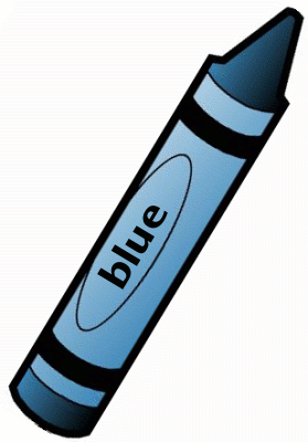 A blue crayon with the word "blue" printed on its side, angled diagonally against a white background.