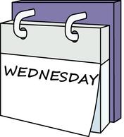 Illustrated desk calendar showing "WEDNESDAY" on the current page, with purple binding and white pages.