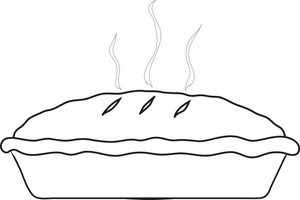 Simple line drawing of a steaming pie with three slits in the crust, suggesting warmth and freshness.