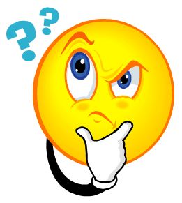 Yellow emoji with raised eyebrow, hand on chin, and question marks indicating confusion or skepticism.