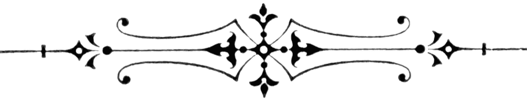 Elegant black-and-white ornamental divider with symmetrical flourishes and fleur-de-lis motifs.