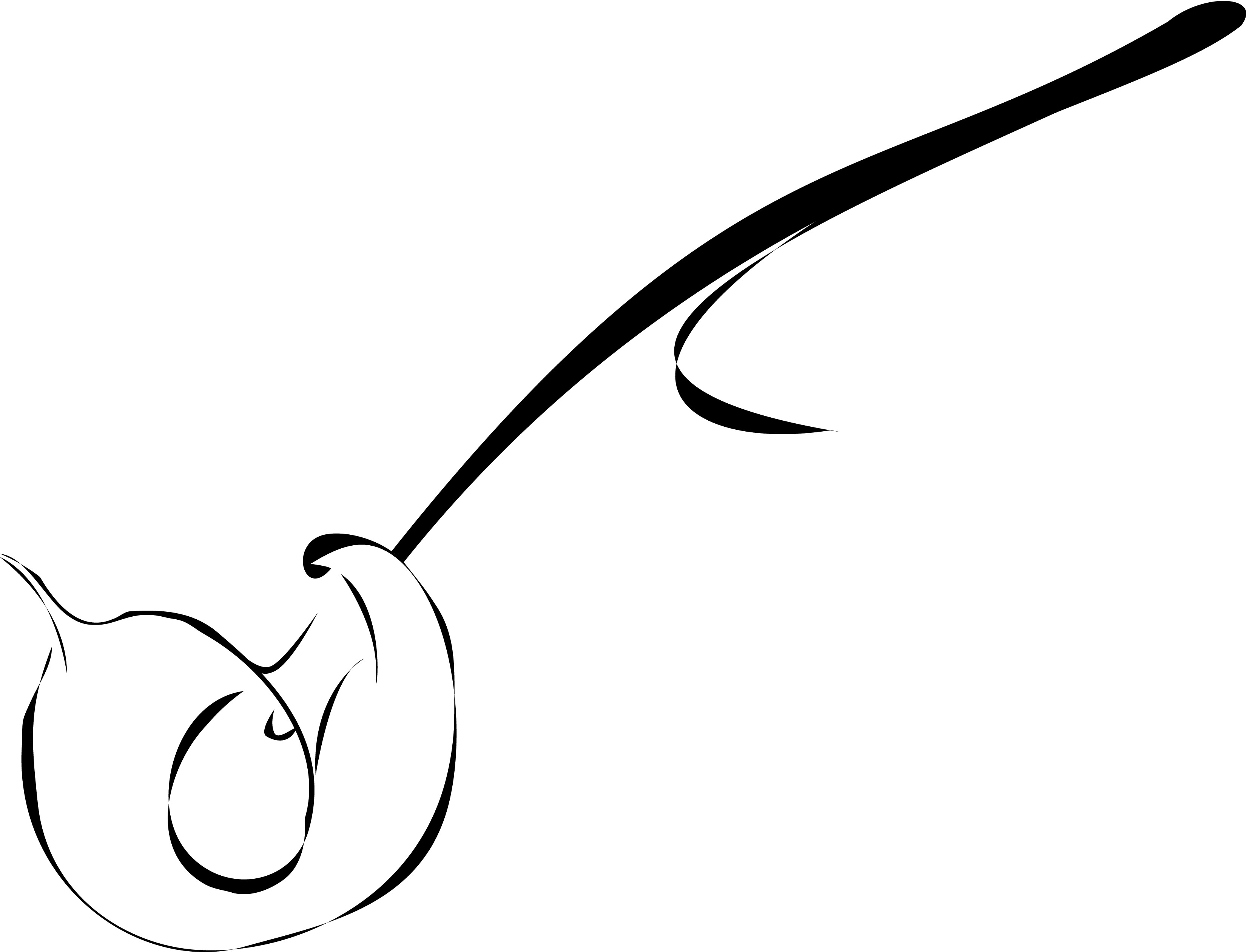 Elegant black-and-white floral swirl design with a stylized bud and curving stem, ideal for decorative borders or logos.