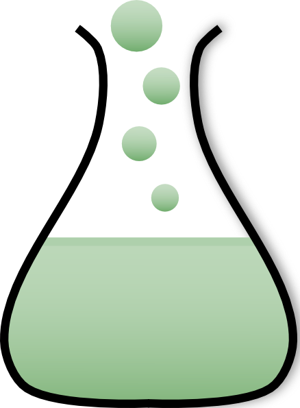 Green liquid bubbling in a laboratory Erlenmeyer flask with rising bubbles.