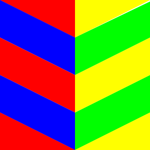 Vibrant geometric pattern with interlocking red, blue, green, and yellow chevrons forming a dynamic zigzag design.