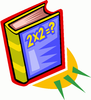 Colorful cartoon book with "2×2=?" on cover, symbolizing math education for children.