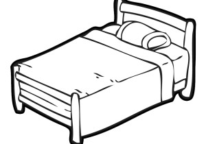 Simple line drawing of a neatly made single bed with pillow and folded blanket.