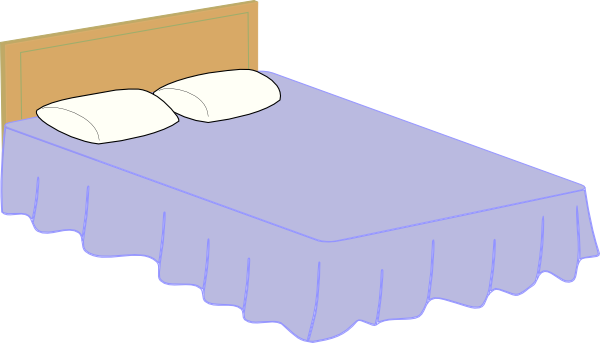 Simple illustrated bed with wooden headboard, lavender sheet, and two white pillows.