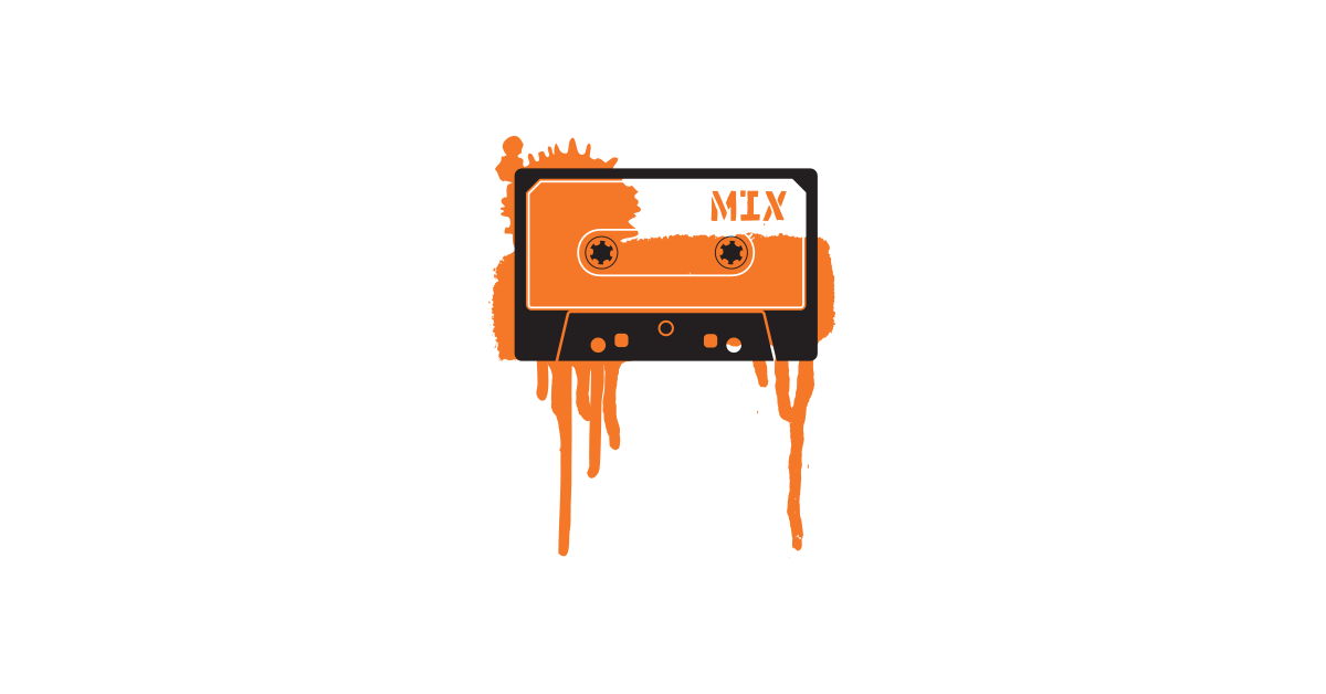 Orange cassette tape labeled "MIX" with dripping paint effect on black background