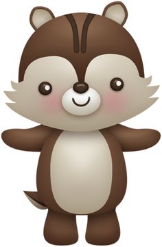 Cute cartoon chipmunk with big eyes, smiling face, and fluffy brown-and-cream fur standing upright.